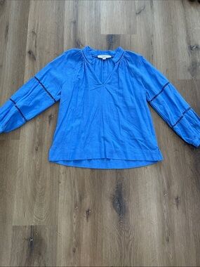 LOFT Blue Linen Blend V-Neck Peasant Tunic